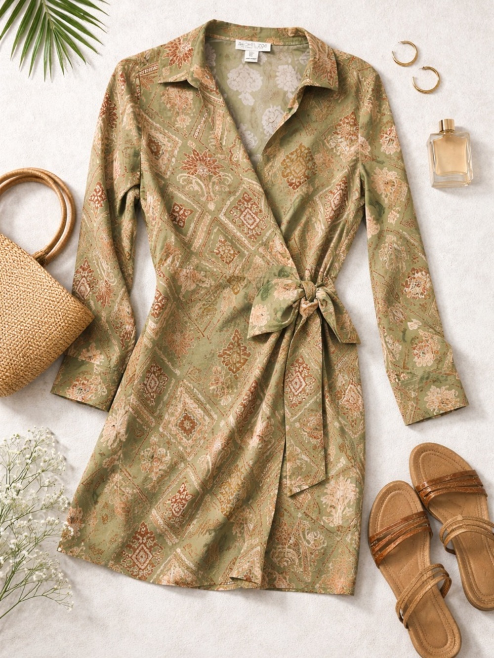 Rachel Zoe Olive Green Floral Print Dress